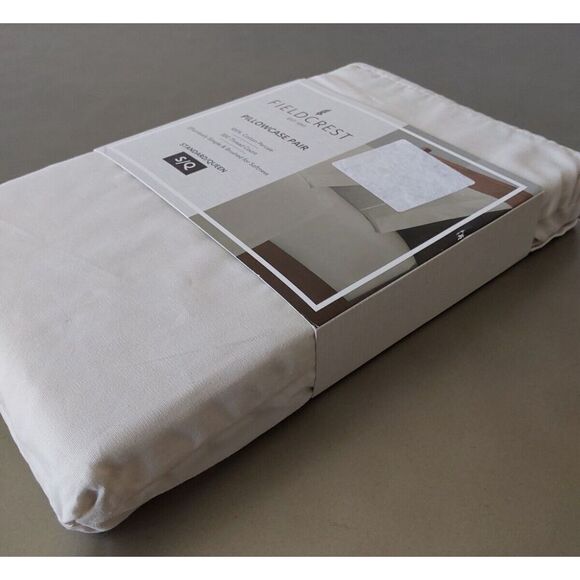 FIELDCREST White PARCHMENT Cotton Percale Standard Queen Pillowcases 2-Pk 300TC - Picture 3 of 8